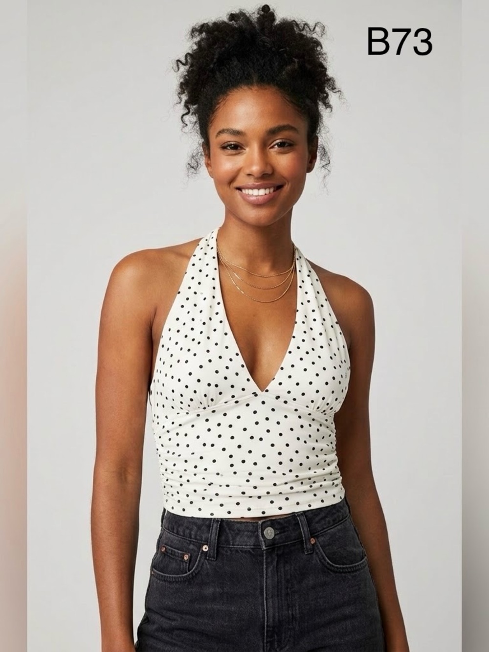Love Tree White Halter Polka Dot Wrap Camisole, Size Medium